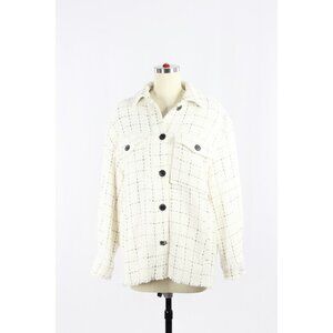 NWOT ZARA White Check Plaid Boucle Tweed Oversized Shirt Jacket Shacket, Size XS